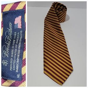 Brooks Brothers XL silk Maroon and Yellow Striped Tie